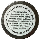 Bottom of Diversity Beans tin with diversity quote