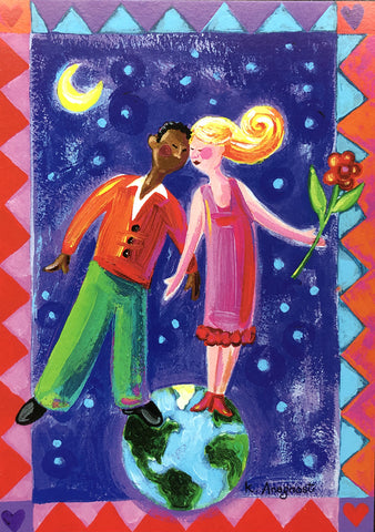 Top of the World Interracial Couple Anniversary Card