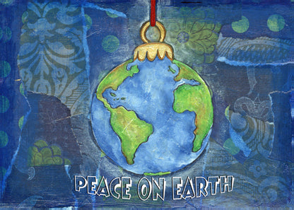 A globe ornament created in contemporary collage